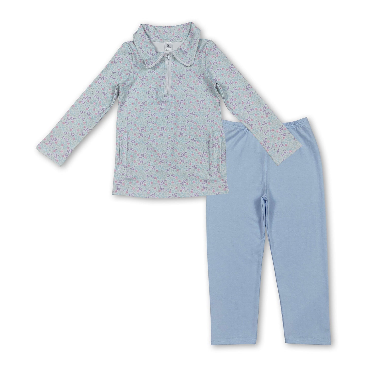 Langarm-Blumenpullover und Baumwoll-Leggings für Mädchen