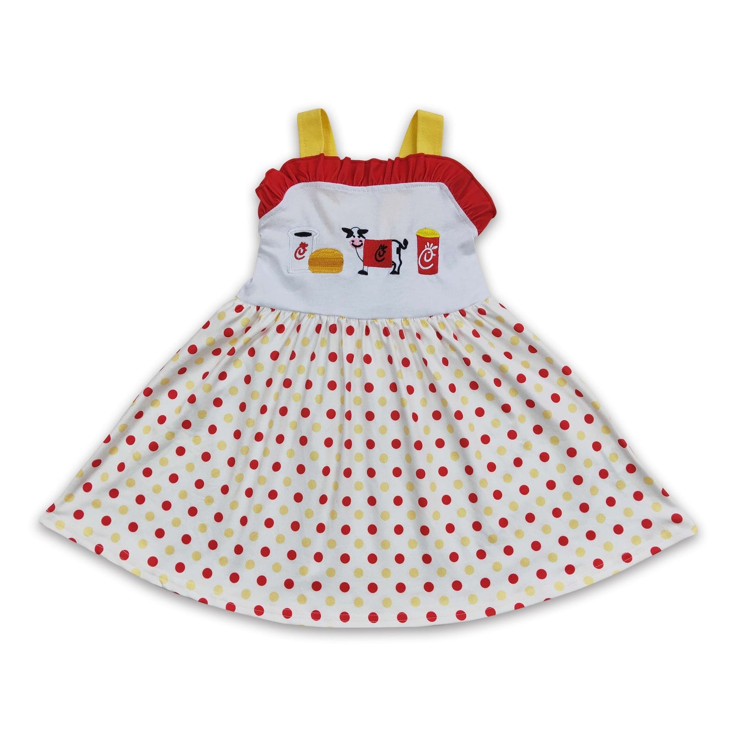 Kuh Hamburger Getränk Stickerei Kinder Mädchen Kleider