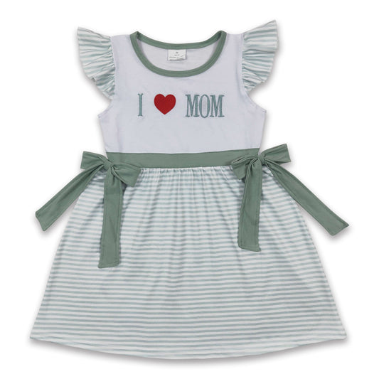 Ich liebe das MOM Stickerei-Streifen-Kleid für Baby-Mädchen zum Muttertag