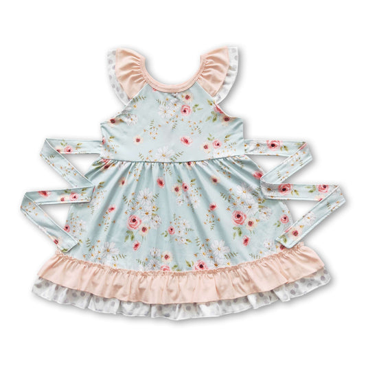 Geblümtes Rüschengürtel Baby Mädchen Frühlingskleider