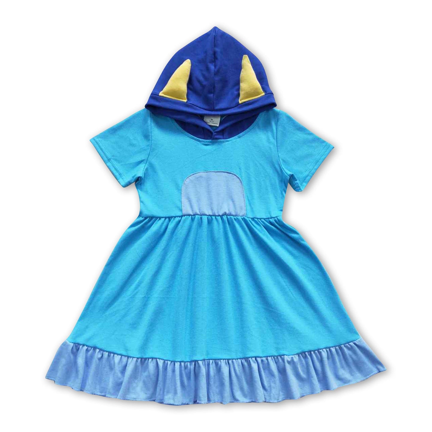 Blaues Hunde-Kleid, kurzärmelig, einfarbig, mit Kapuze, für süße Mädchen
