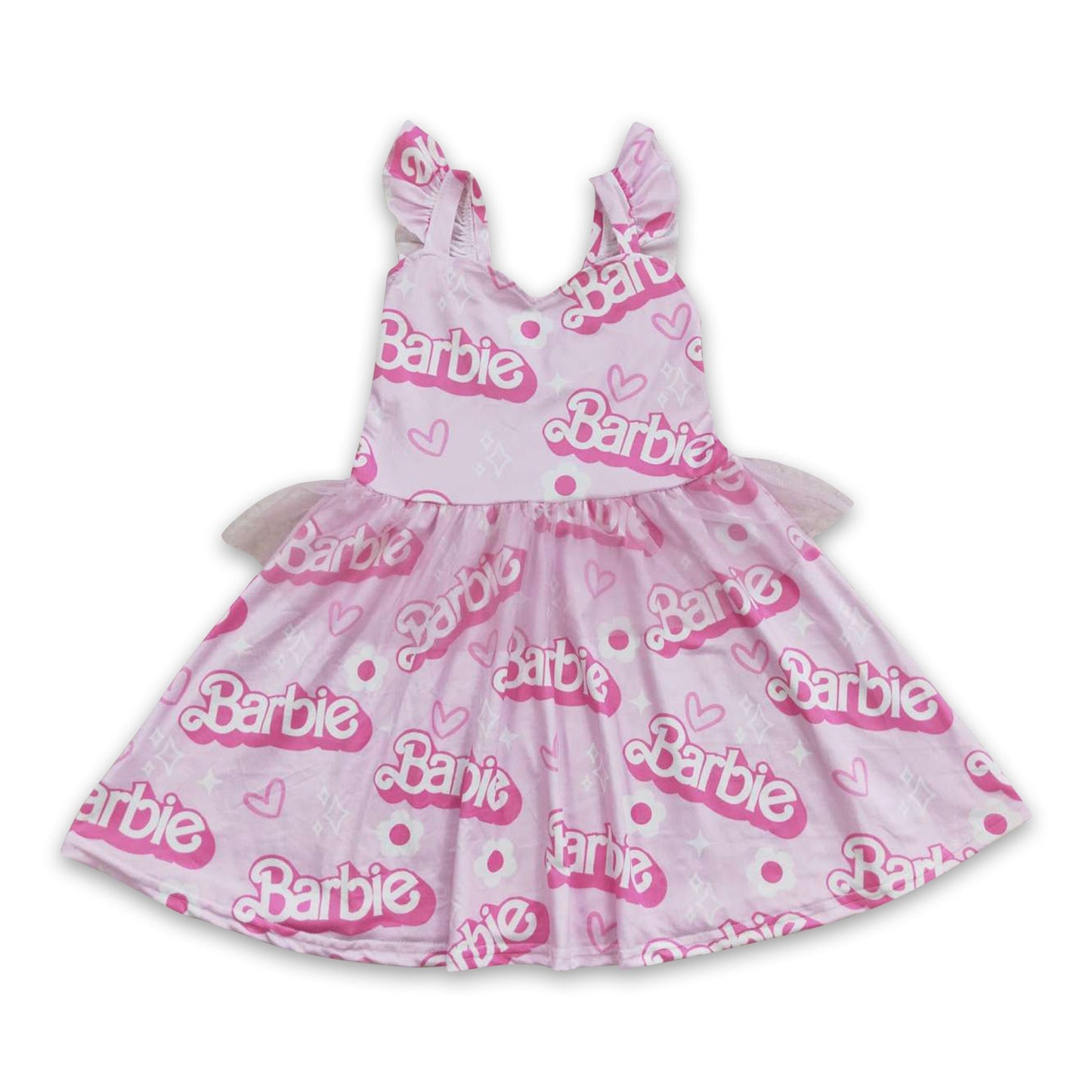 Rosa Tüll-Flutter-Ärmel Partykleider für Mädchen