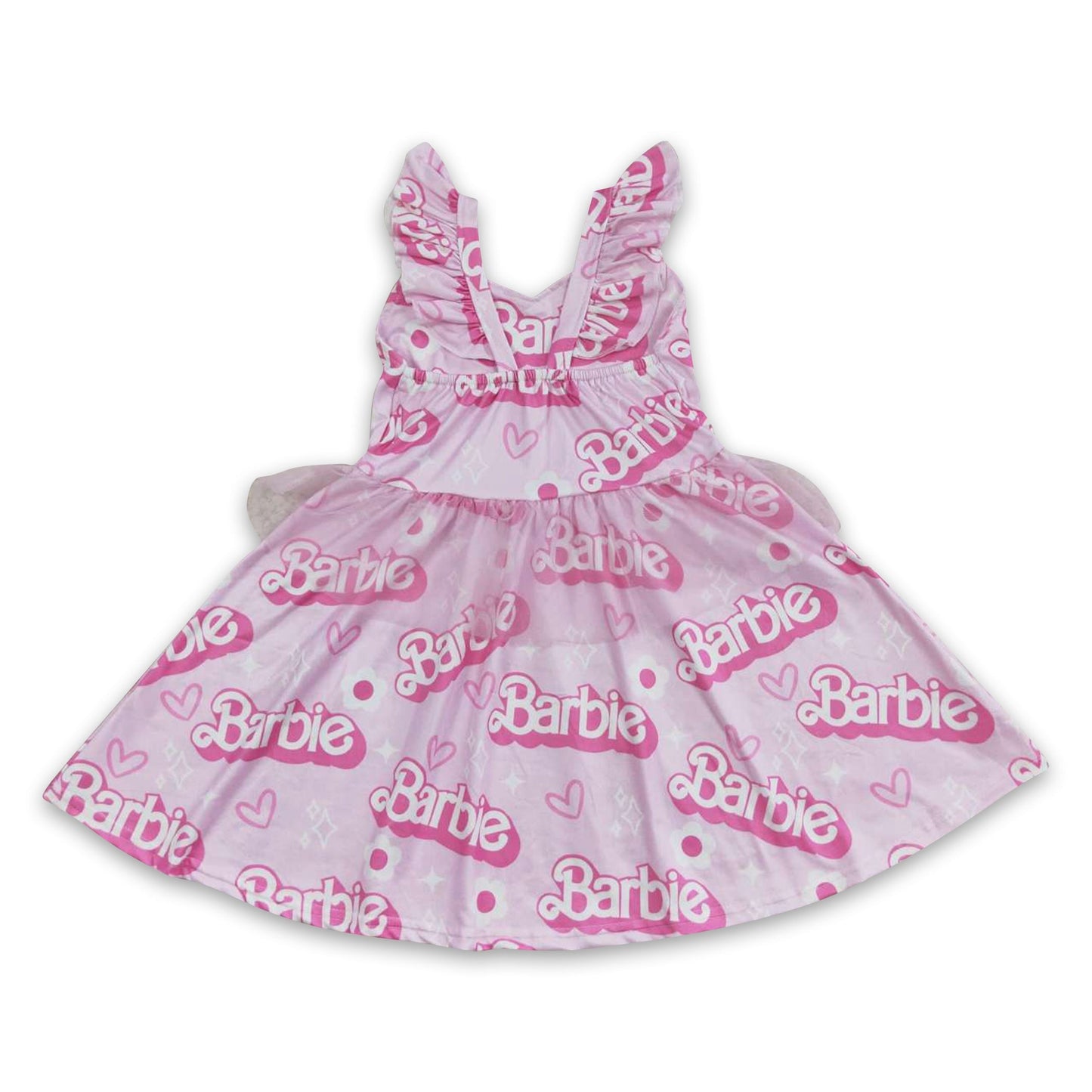 Rosa Tüll-Flutter-Ärmel Partykleider für Mädchen