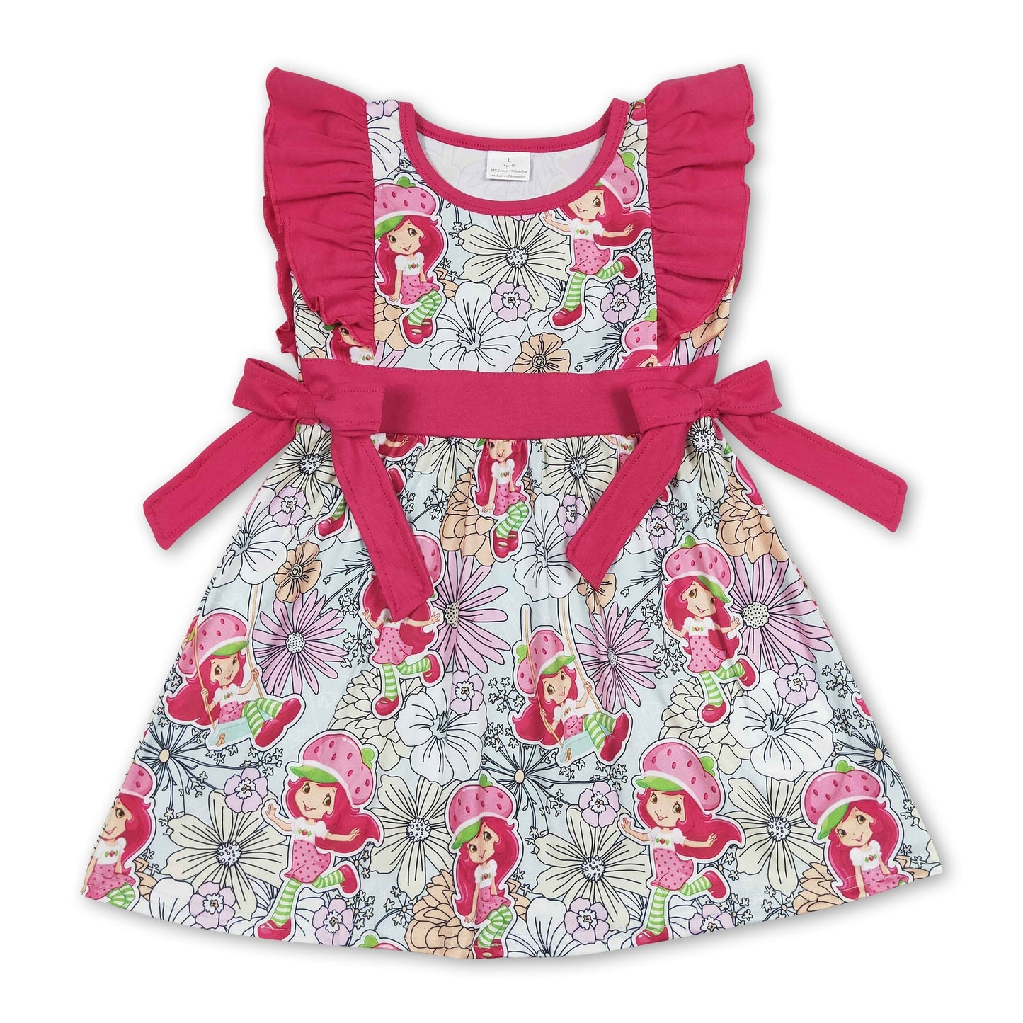 Erdbeer-Blumenkleid für kleine Mädchen mit flatternden Ärmeln für Frühling und Sommer