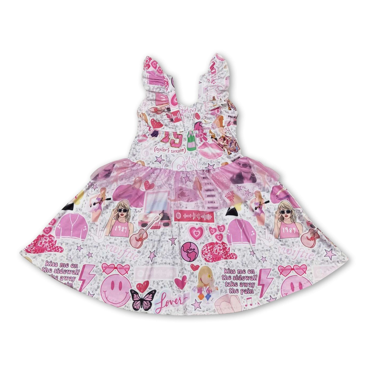 Rosa Rüschenärmel lächeln Gitarre Sängerin Mädchen Tüllkleid