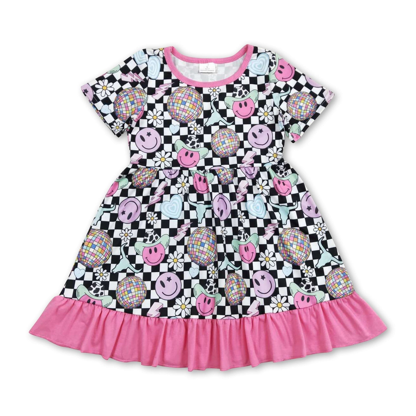 Kurzärmlige karierte Kleider für Baby-Mädchen mit Blumenmuster