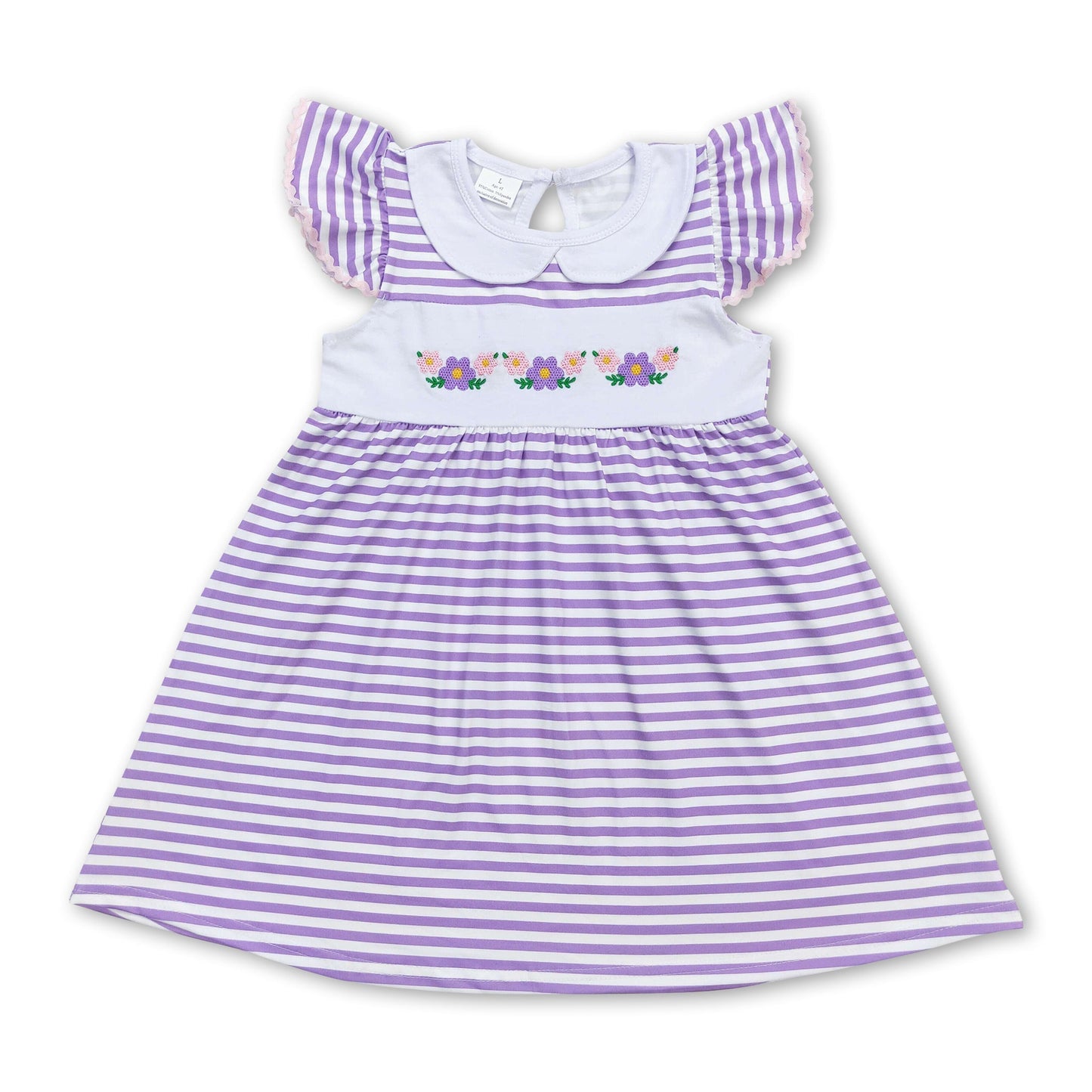 Sommerkleider für Baby-Mädchen mit Lavendelstreifen und Blumenmuster