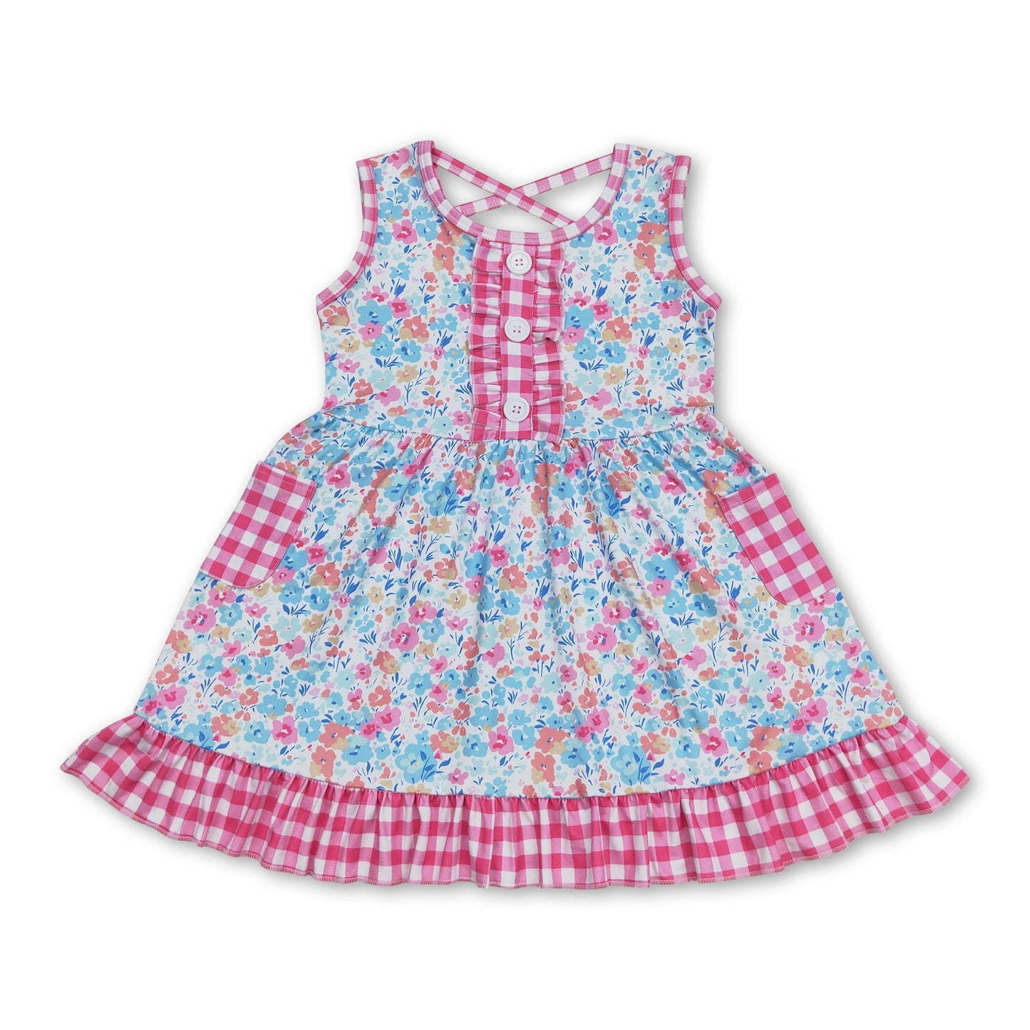 Ärmelloses Sommerkleid für Mädchen mit Blumenmuster und Rüschen