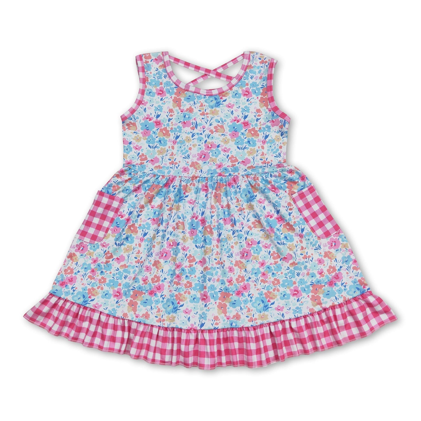 Ärmelloses Sommerkleid für Mädchen mit Blumenmuster und Rüschen