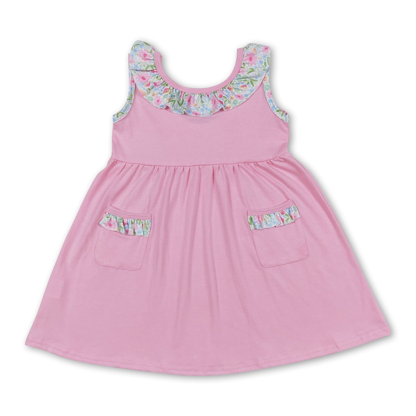 Rosa geblümtes ärmelloses Schleifenkleid für Baby-Mädchen, Sommer