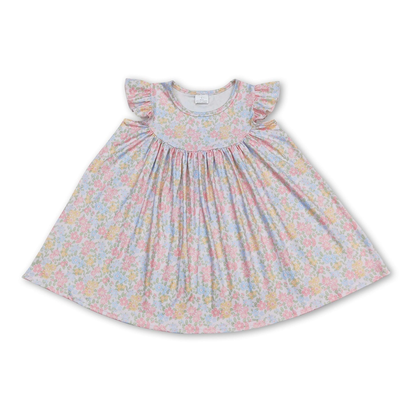 Gelbe Blumen-Mädchen-Sommerkleider mit Rüschenärmeln