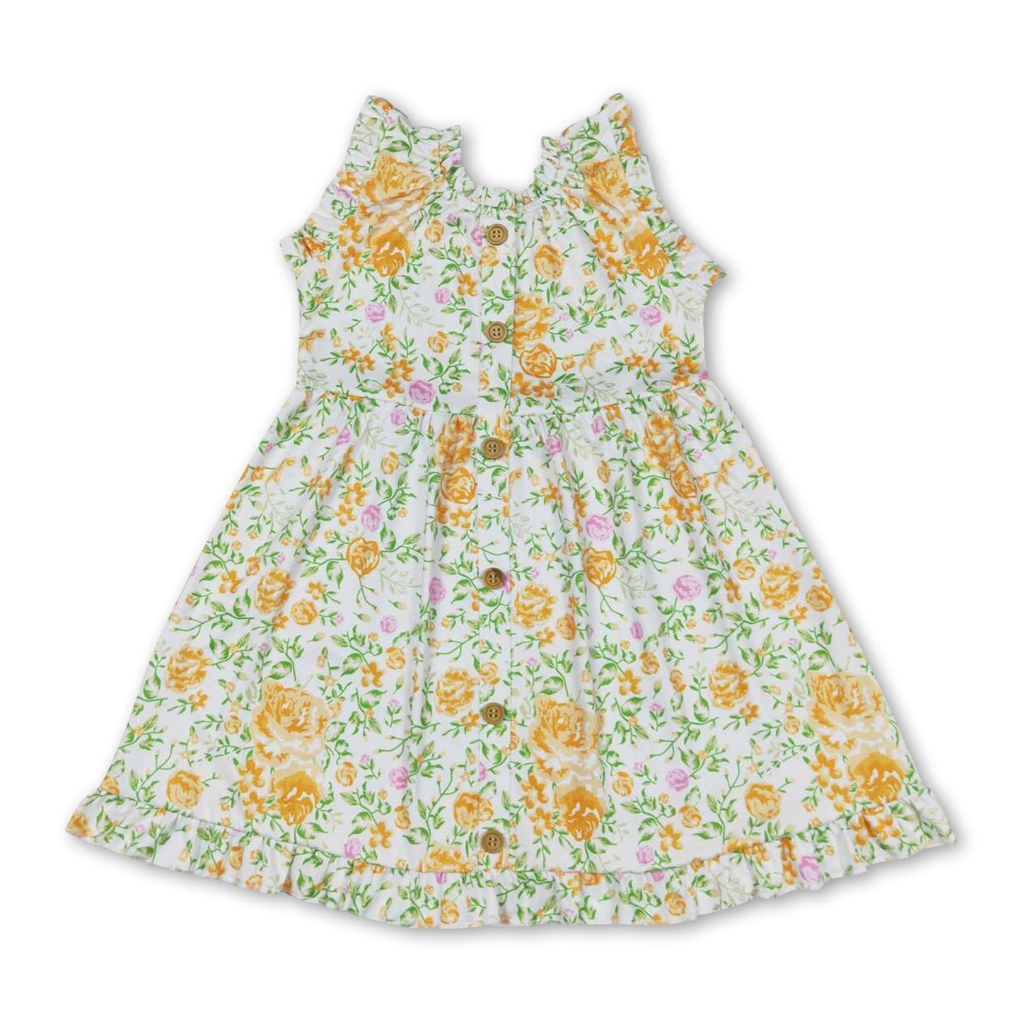Ärmelloses gelbes Sommerkleid mit Blumenmuster für Babymädchen