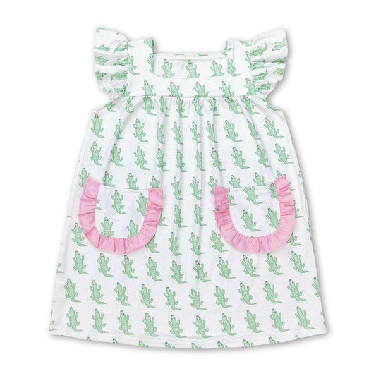 Mädchen-Sommerkleid mit Volantärmeln und Krokodiltaschen