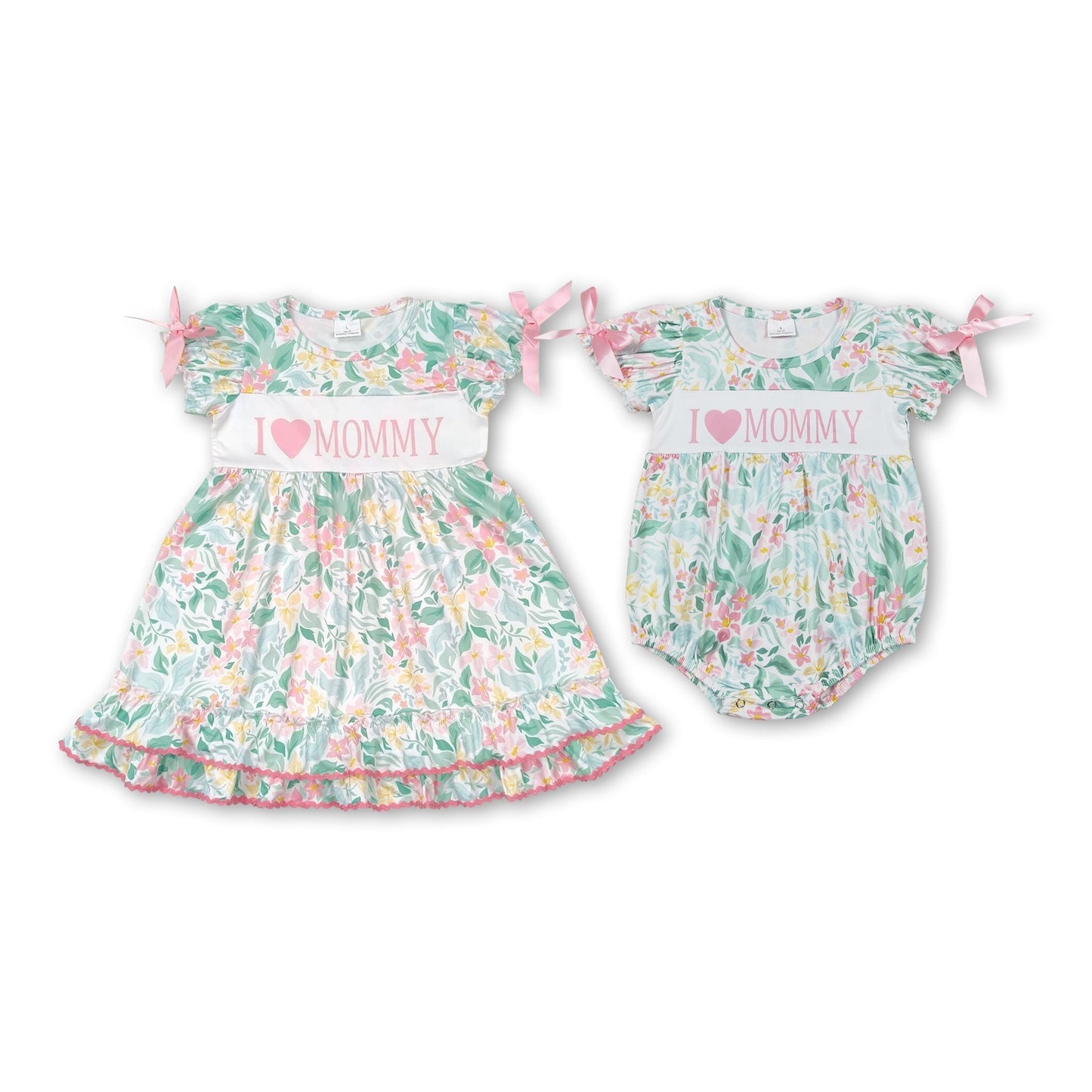 Kurzärmliges Blumenkleid „Ich liebe Mama“ für Mädchen zum Muttertag