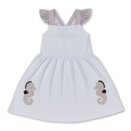 Gestreiftes Sommerkleid für Baby-Mädchen mit Rüschenärmeln und Seepferdchen-Motiv