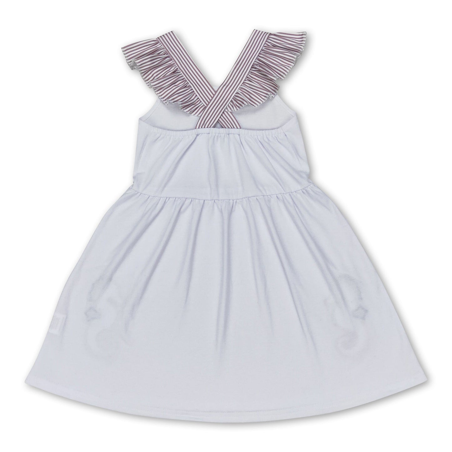 Gestreiftes Sommerkleid für Baby-Mädchen mit Rüschenärmeln und Seepferdchen-Motiv