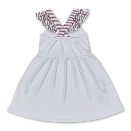 Gestreiftes Sommerkleid für Baby-Mädchen mit Rüschenärmeln und Seepferdchen-Motiv