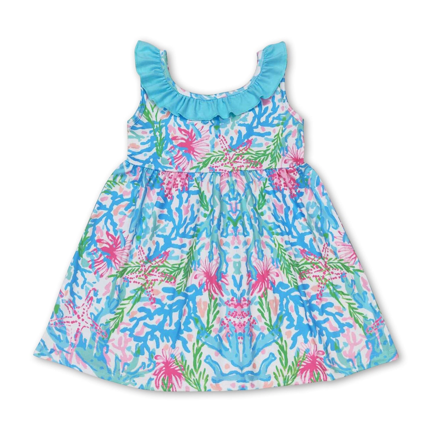 Ärmelloses hellblaues Aquarell-Mädchen-Sommerkleid