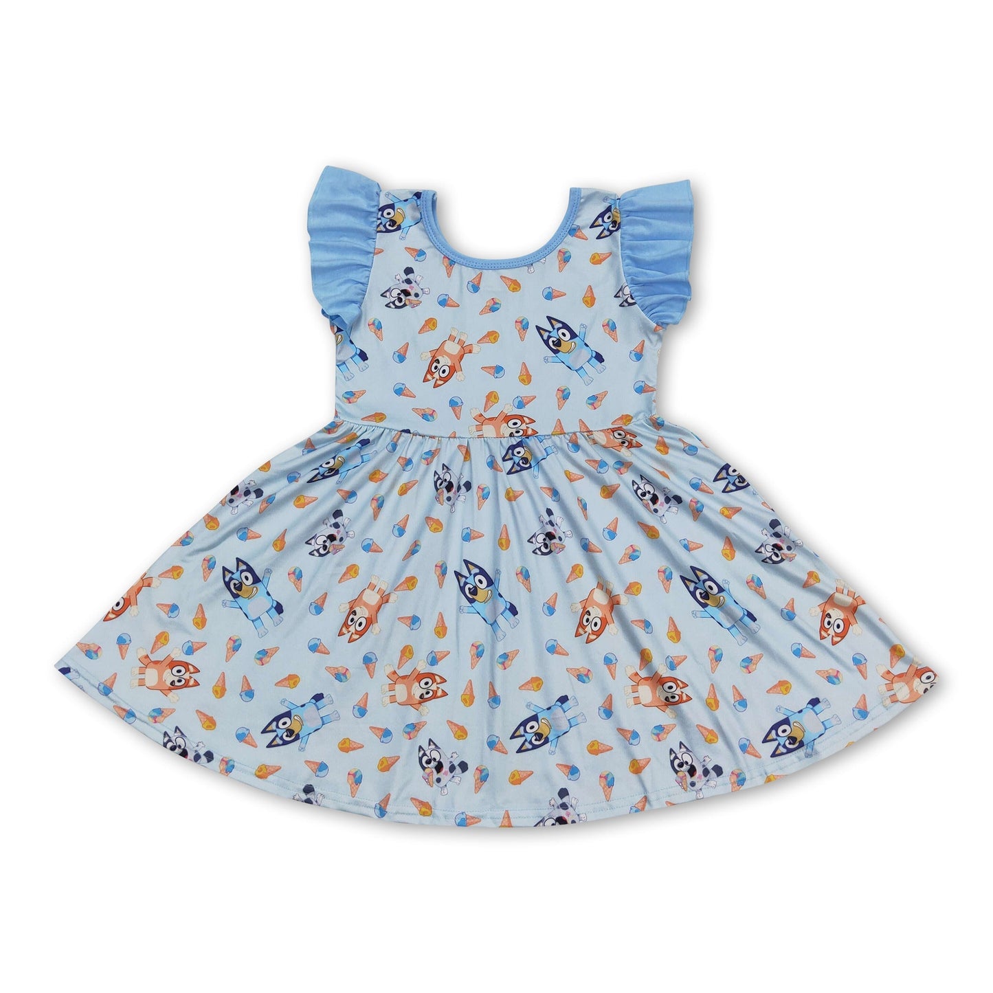 Flutterärmel Eiscreme Hunde Kinder Mädchen Sommerkleid