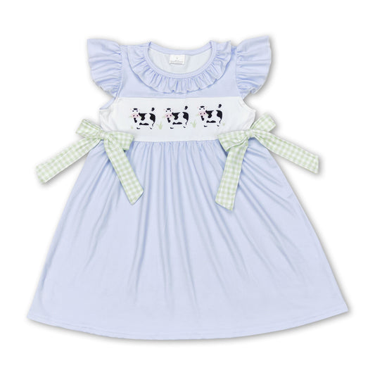 Sommerkleid für Mädchen mit Rüschenärmeln und Kuh-Muster