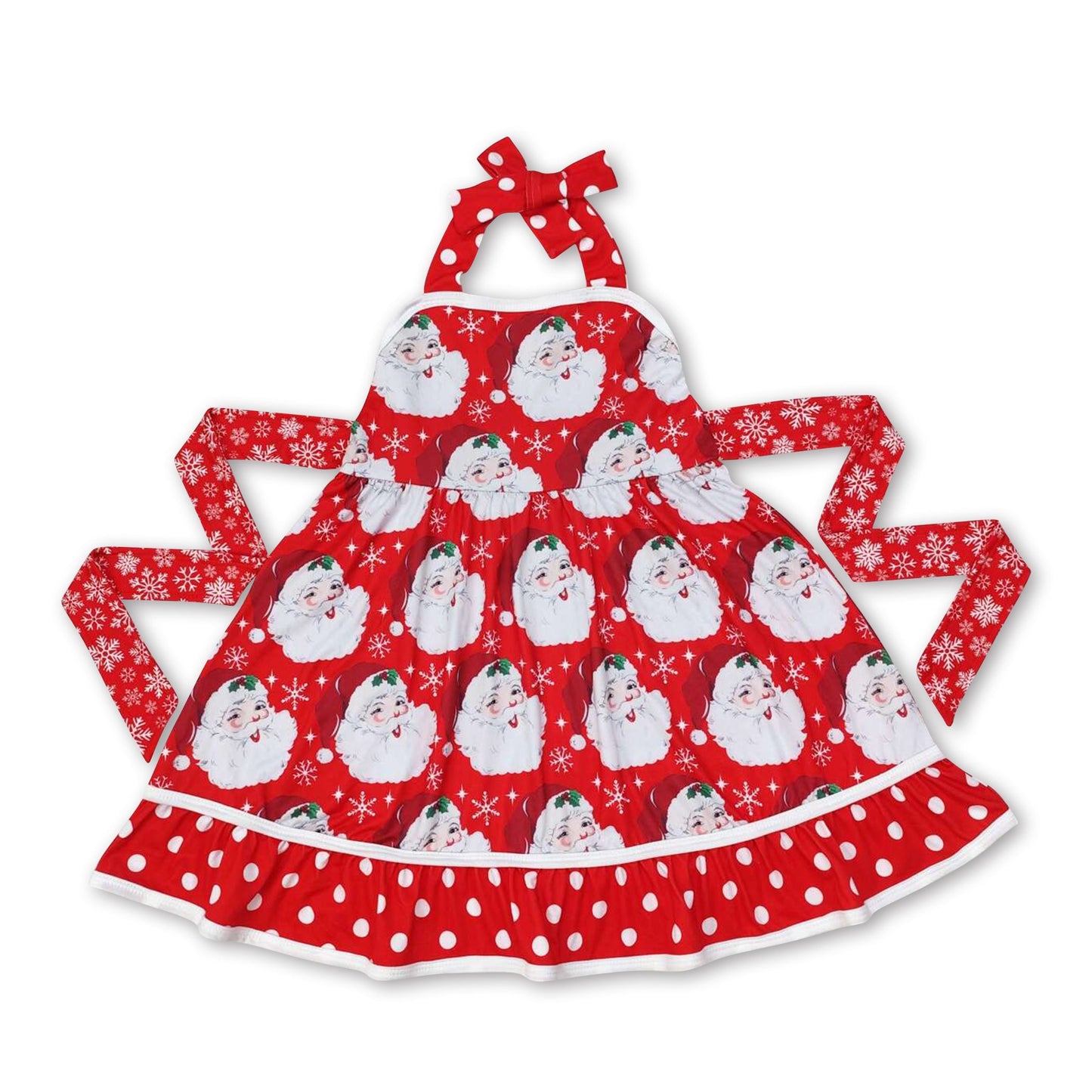 Weihnachtskleid für Baby-Mädchen mit Schneeflocken-Rüschen und Neckholder