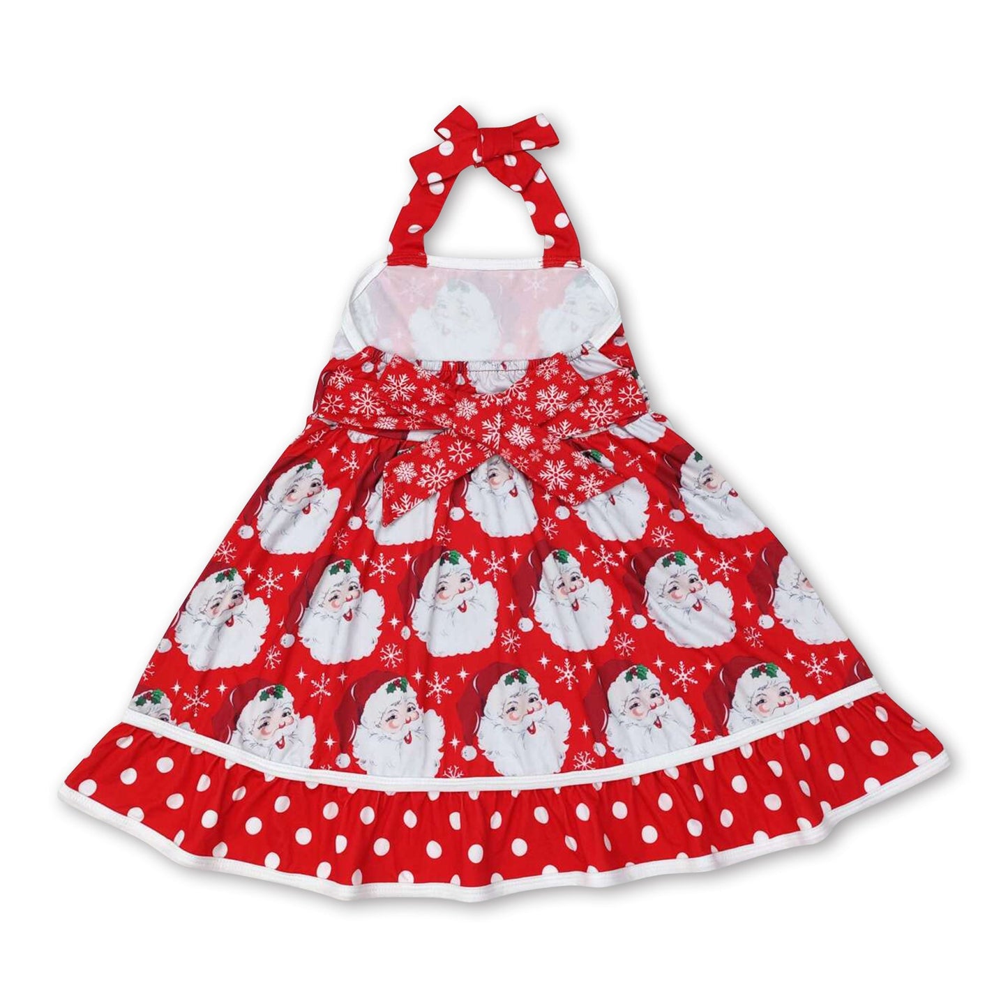 Weihnachtskleid für Baby-Mädchen mit Schneeflocken-Rüschen und Neckholder