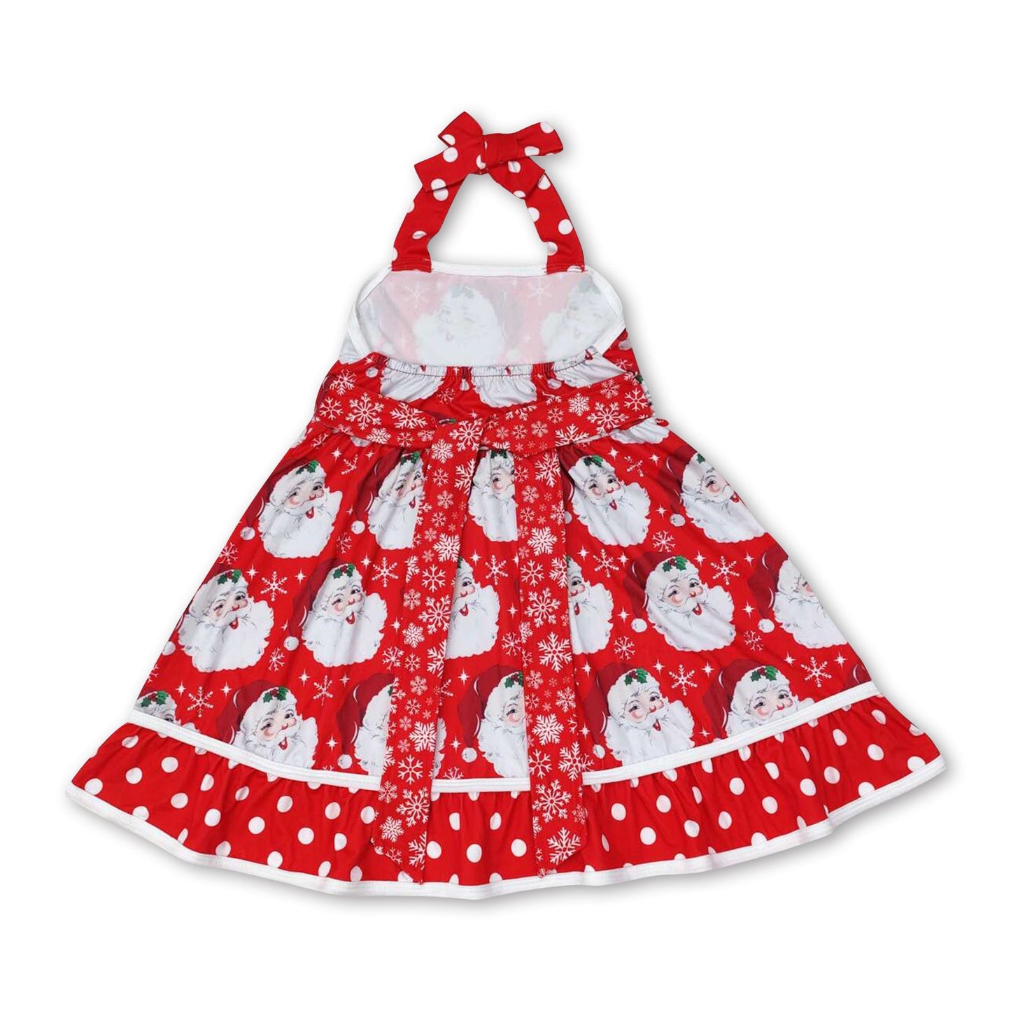 Weihnachtskleid für Baby-Mädchen mit Schneeflocken-Rüschen und Neckholder