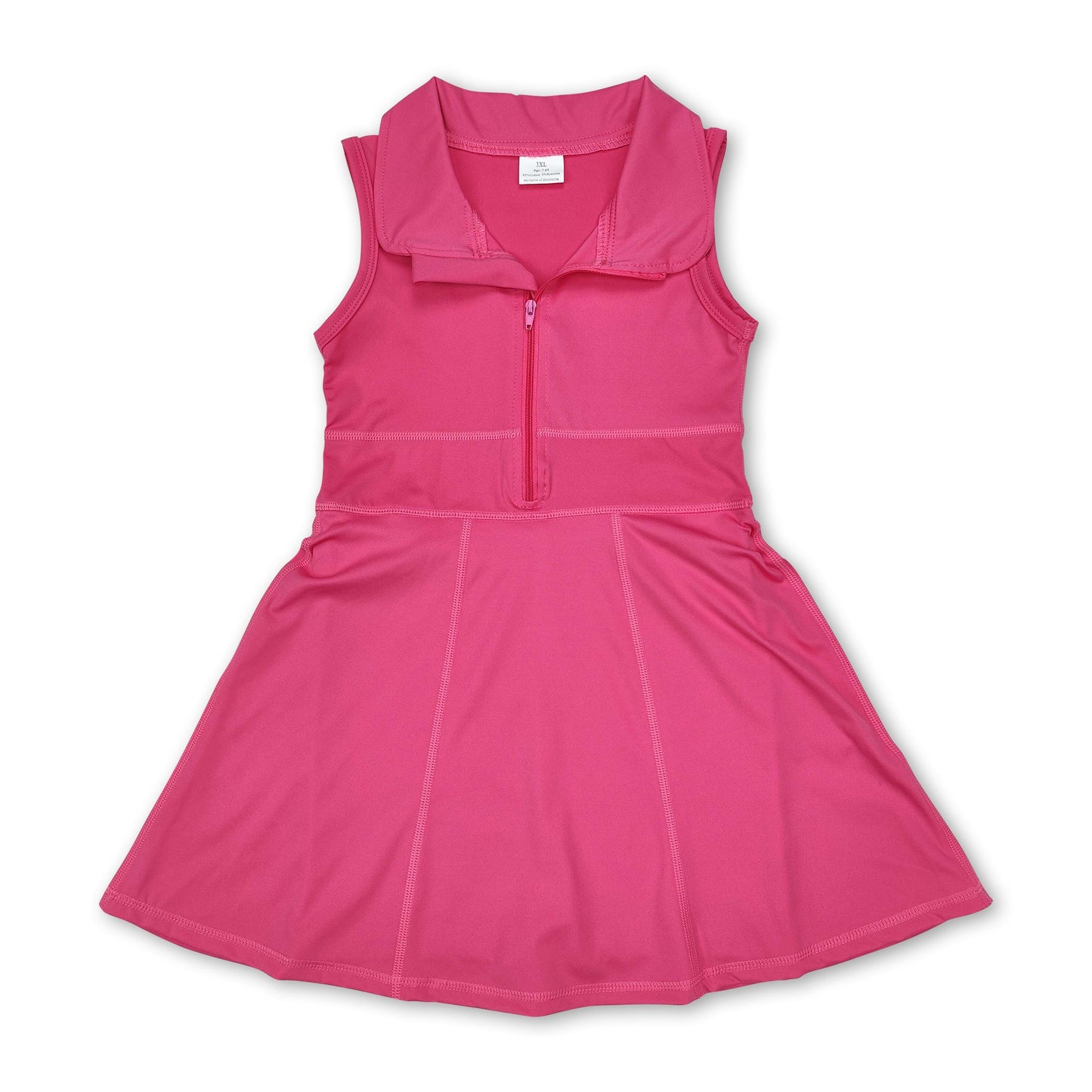 Heißrosa ärmelloses Sportkleid mit Reißverschluss und Shorts