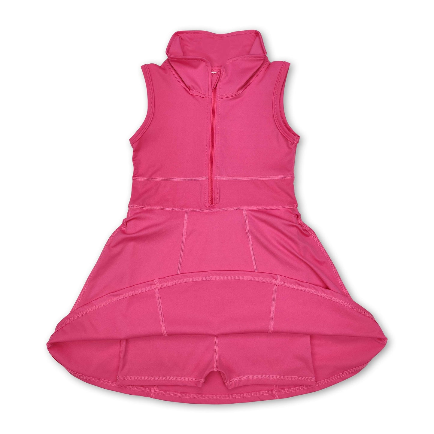 Heißrosa ärmelloses Sportkleid mit Reißverschluss und Shorts