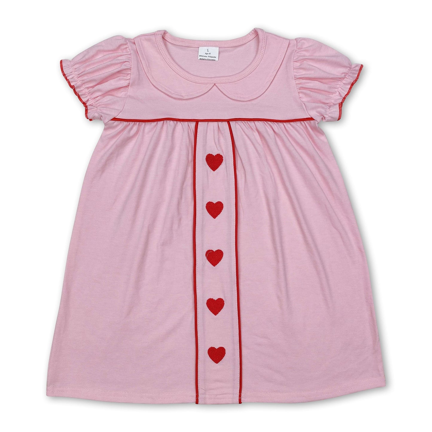 Kurzärmliges rosa Herz Kinder Mädchen Valentinstagskleid