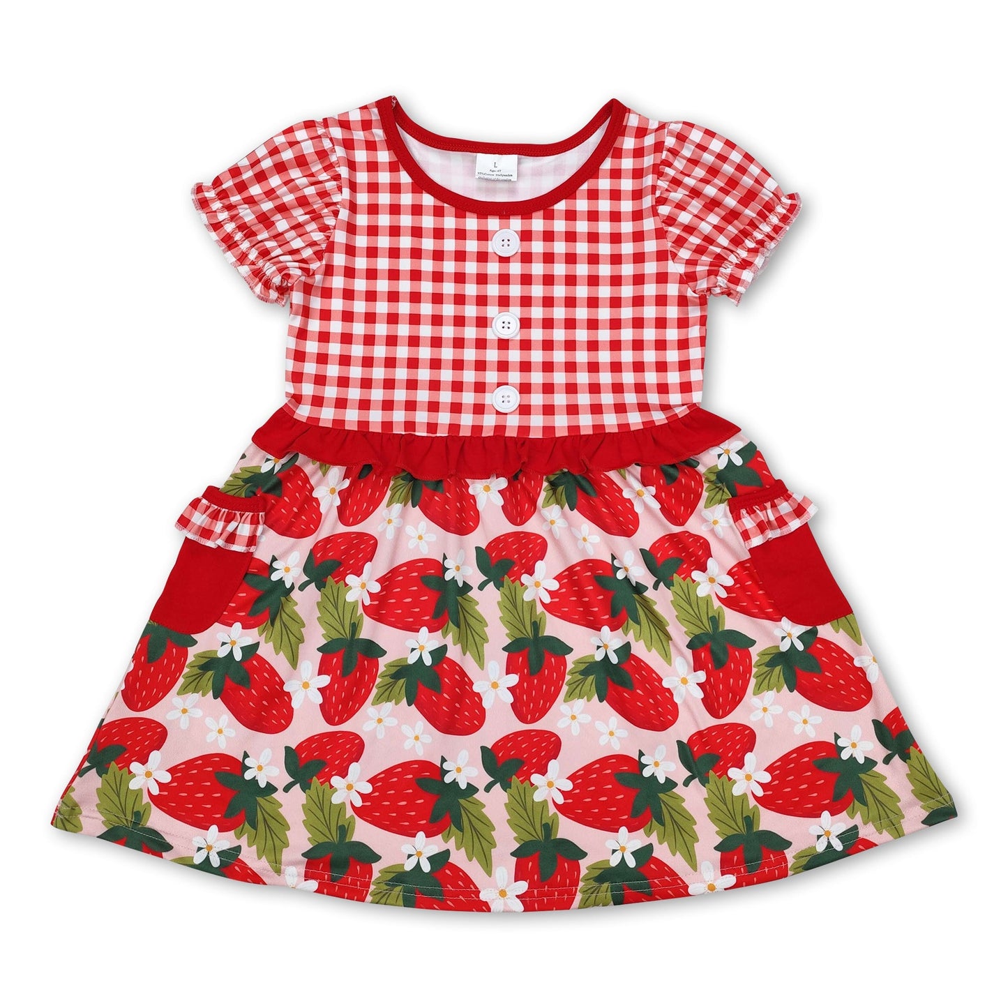 Rot karierte kurzärmelige Erdbeer-Kleidchen für Baby-Mädchen