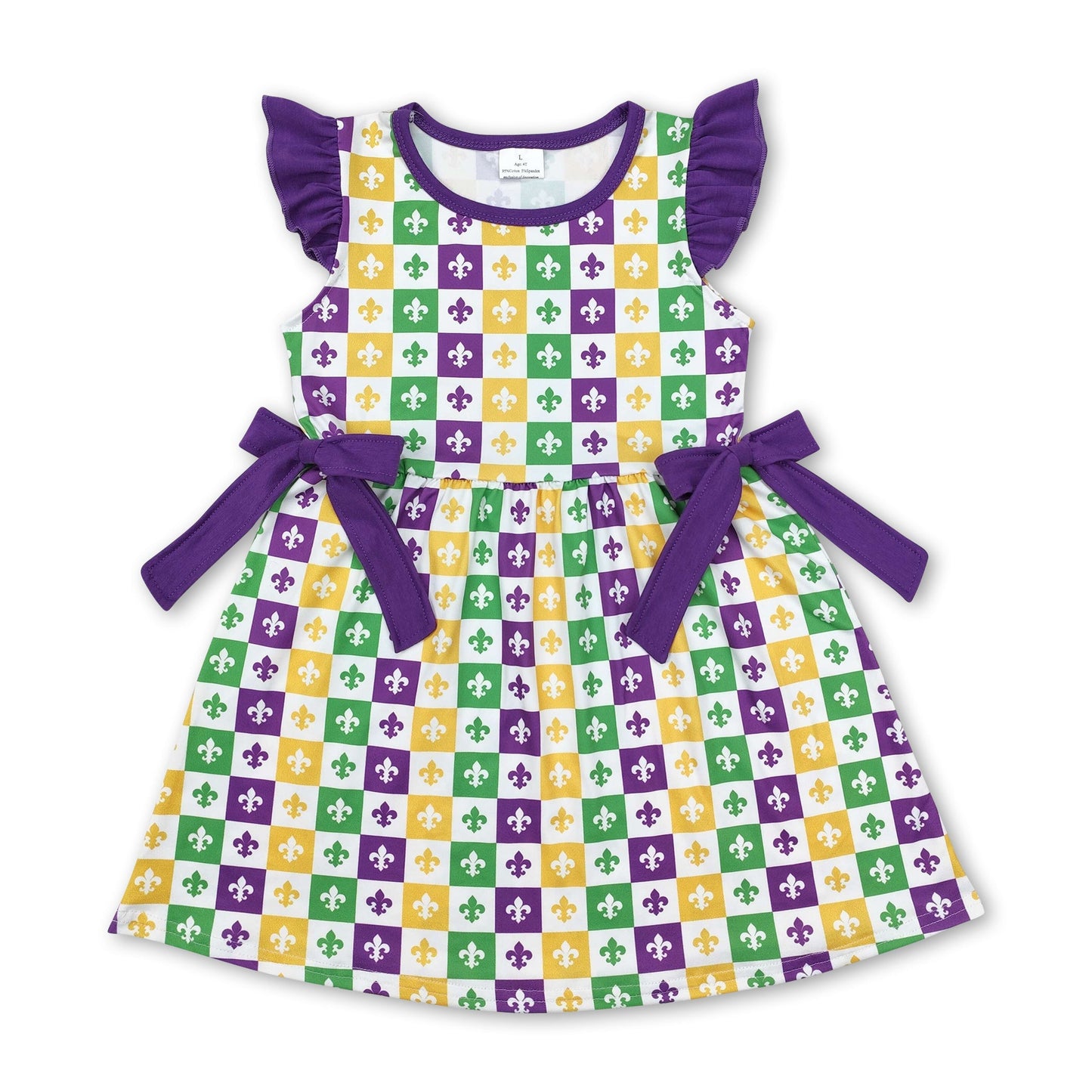 Lila Rüschenärmel Schleife Baby Mädchen Mardi Gras Kleid