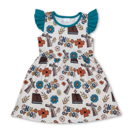 Flutterärmel Kind Gottes Kreuz Blumen Baby Mädchen Kleider