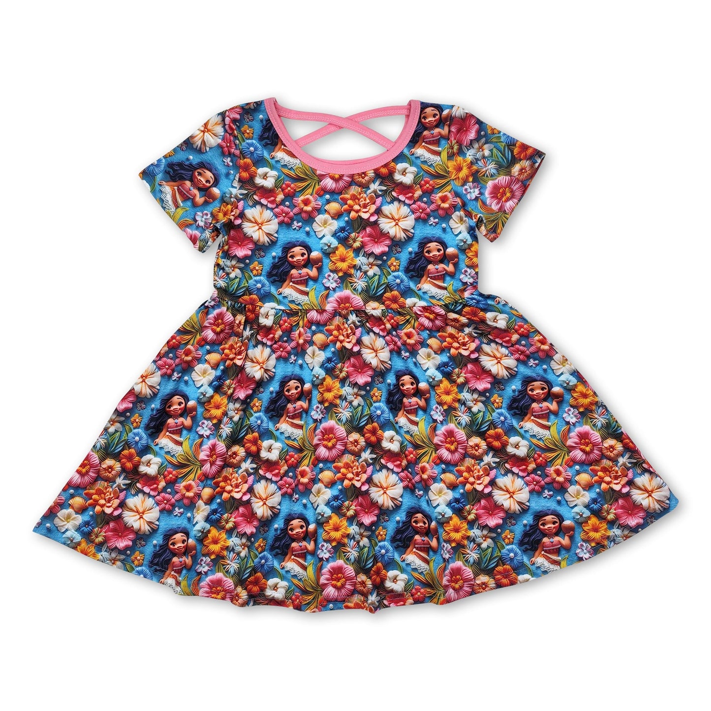 Blaue, kurzärmelige Prinzessin-Babykleider mit Blumenmuster