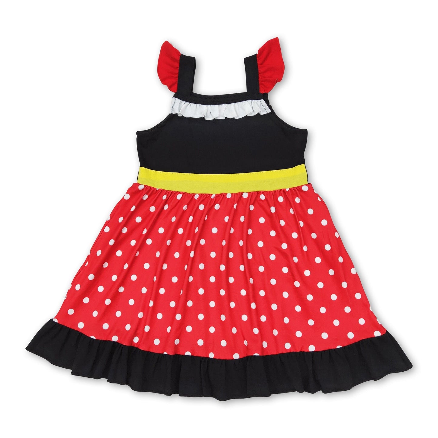 Rot gepunktetes Maus-Kleidchen mit Rüschen und Volantärmeln für Baby-Mädchen