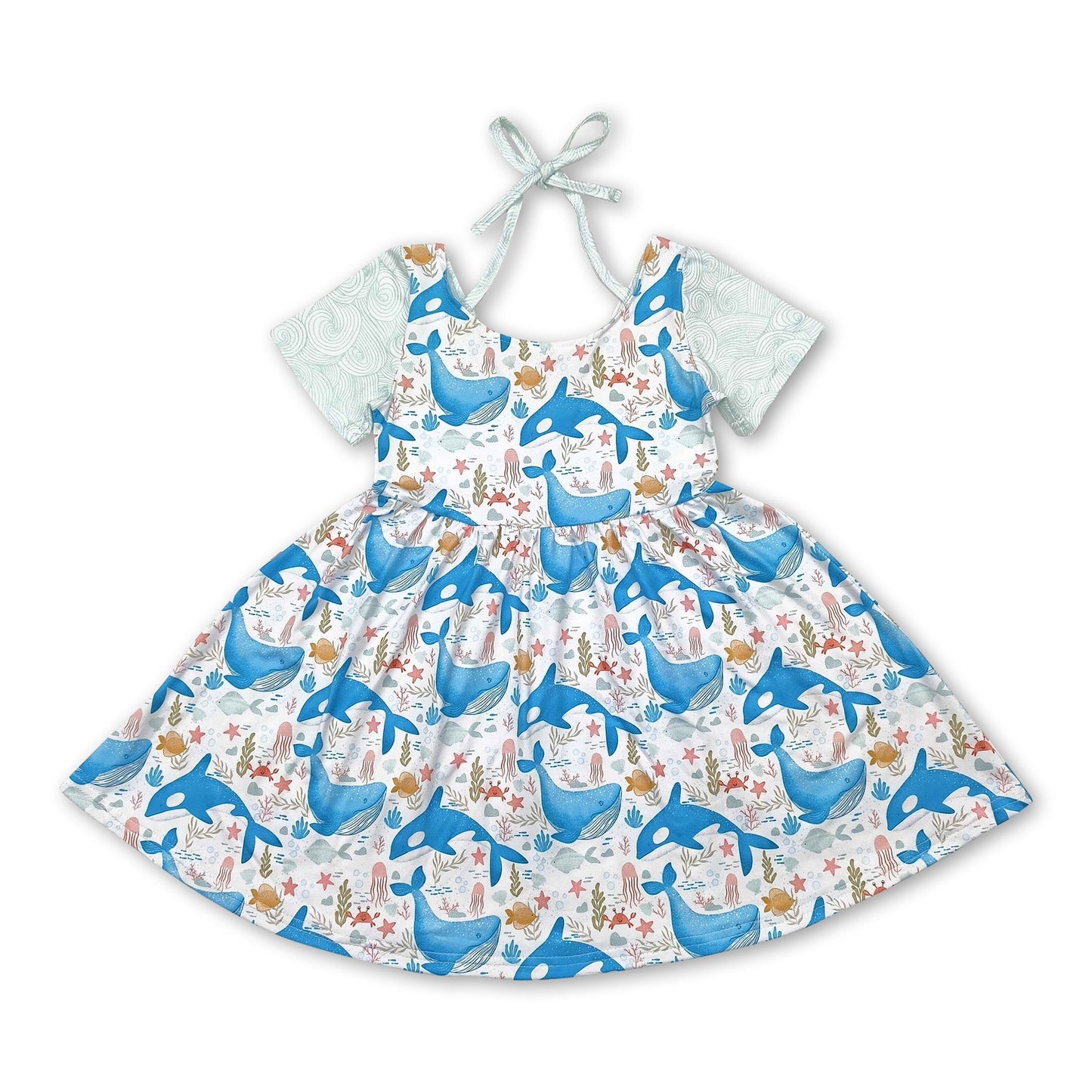 Kurzarm Delphin Seegras Kinder Mädchen Sommerkleid