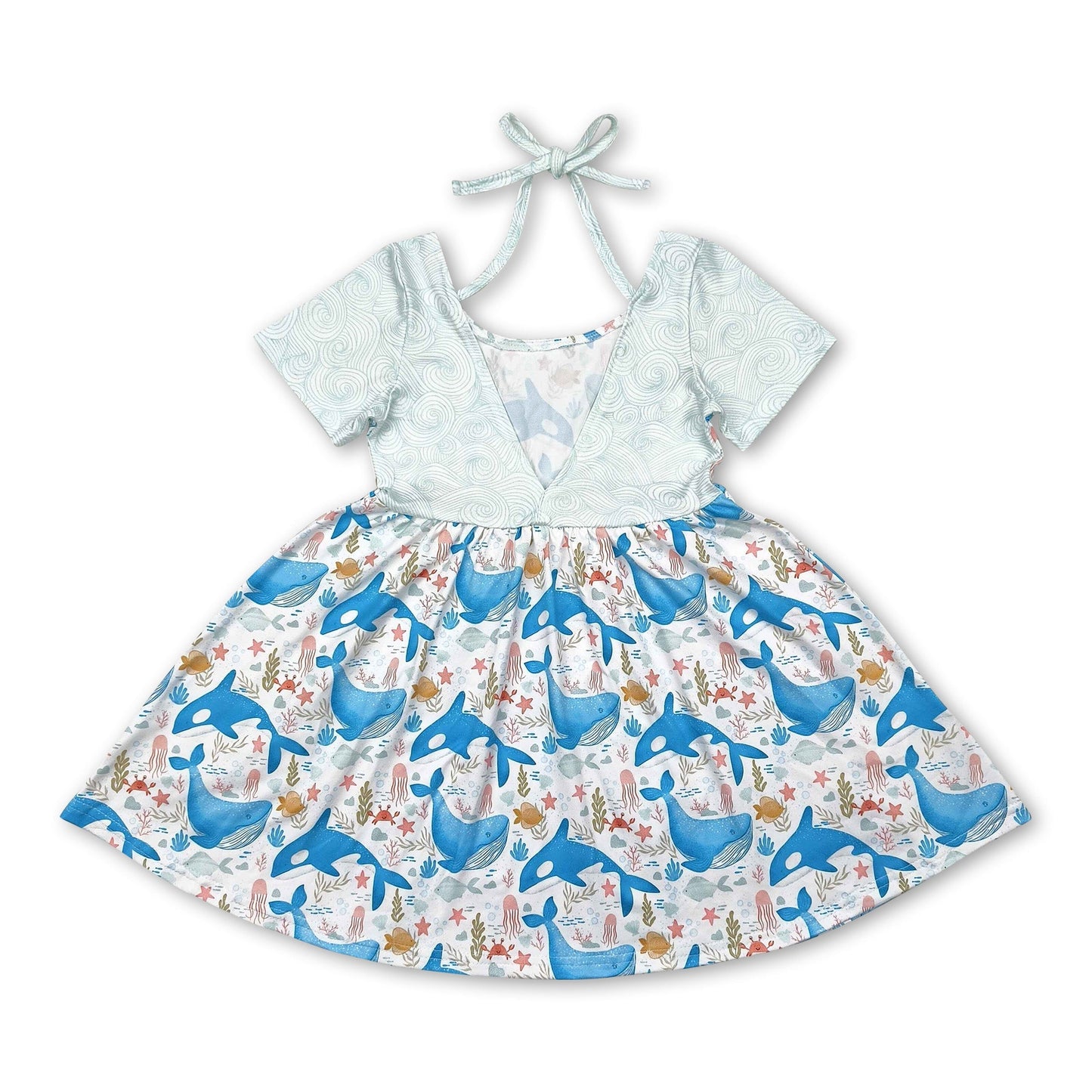 Kurzarm Delphin Seegras Kinder Mädchen Sommerkleid