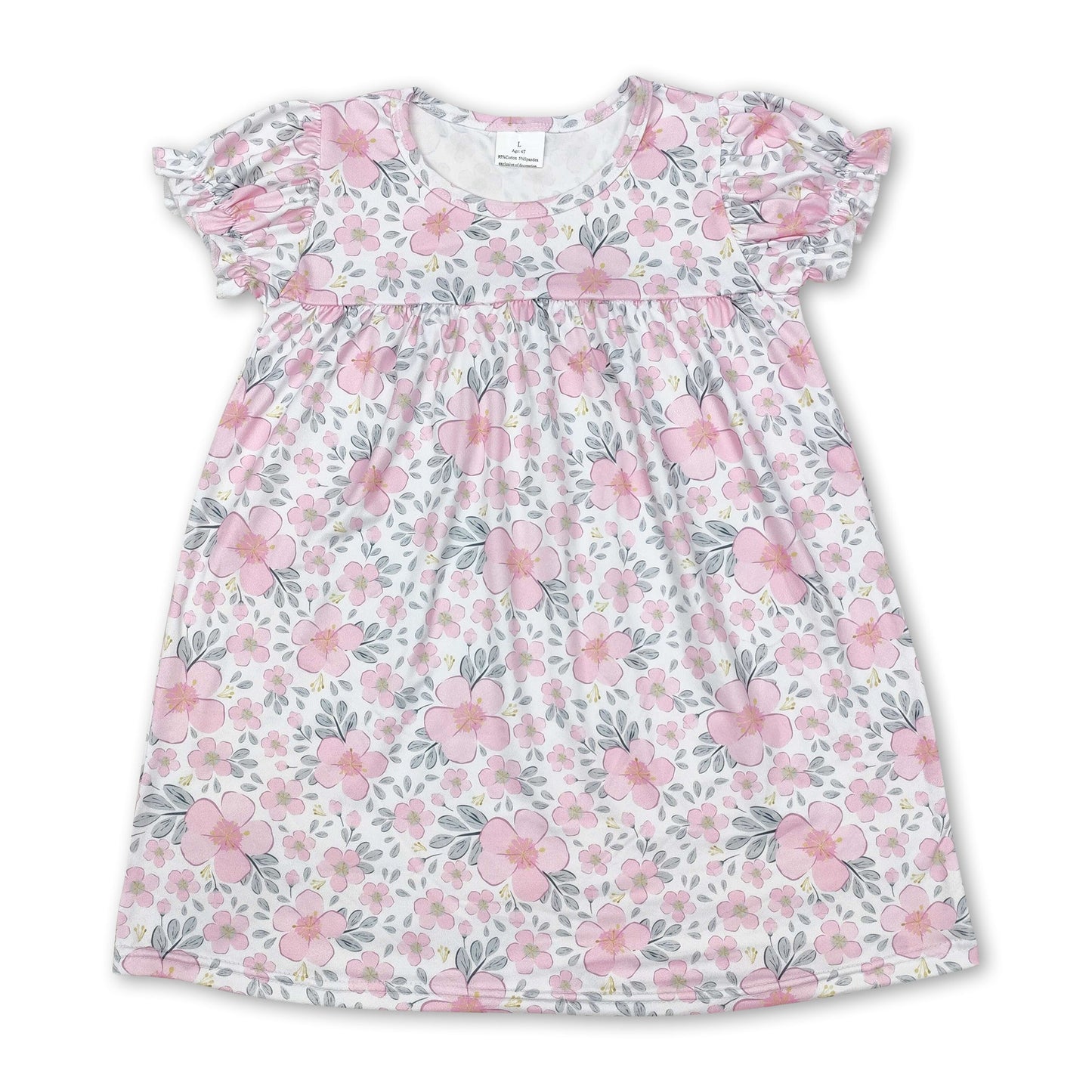 Kurzärmeliges rosa Blumenkleid für Mädchen für Frühling und Sommer