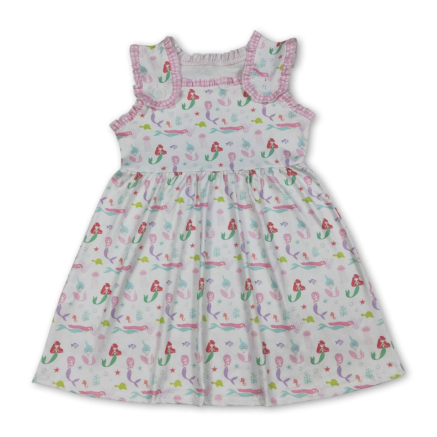 Ärmelloses kariertes Rüschen-Fischprinzessin-Sommerkleid für kleine Mädchen