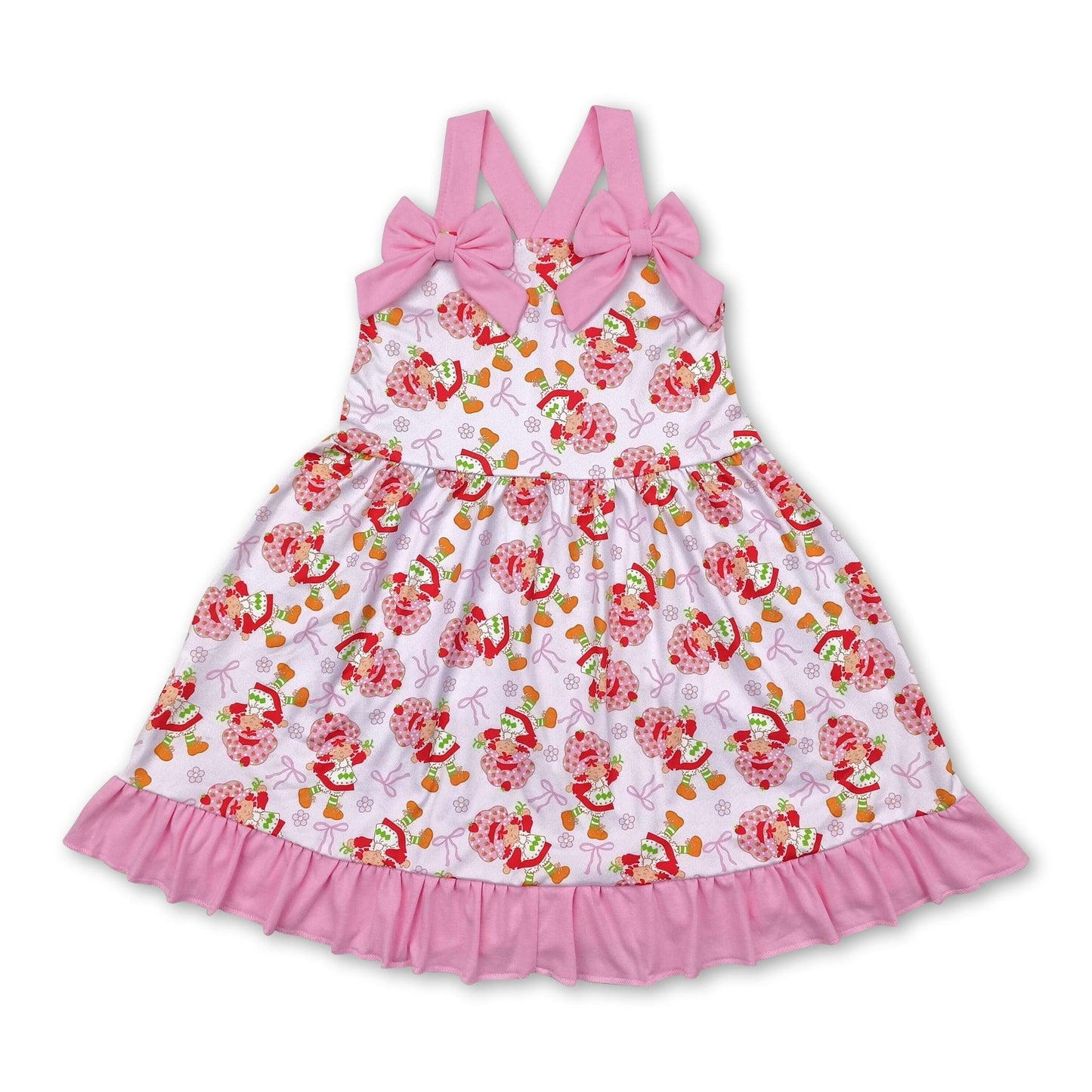 Rosa Träger Erdbeer-Schleife Babykleider