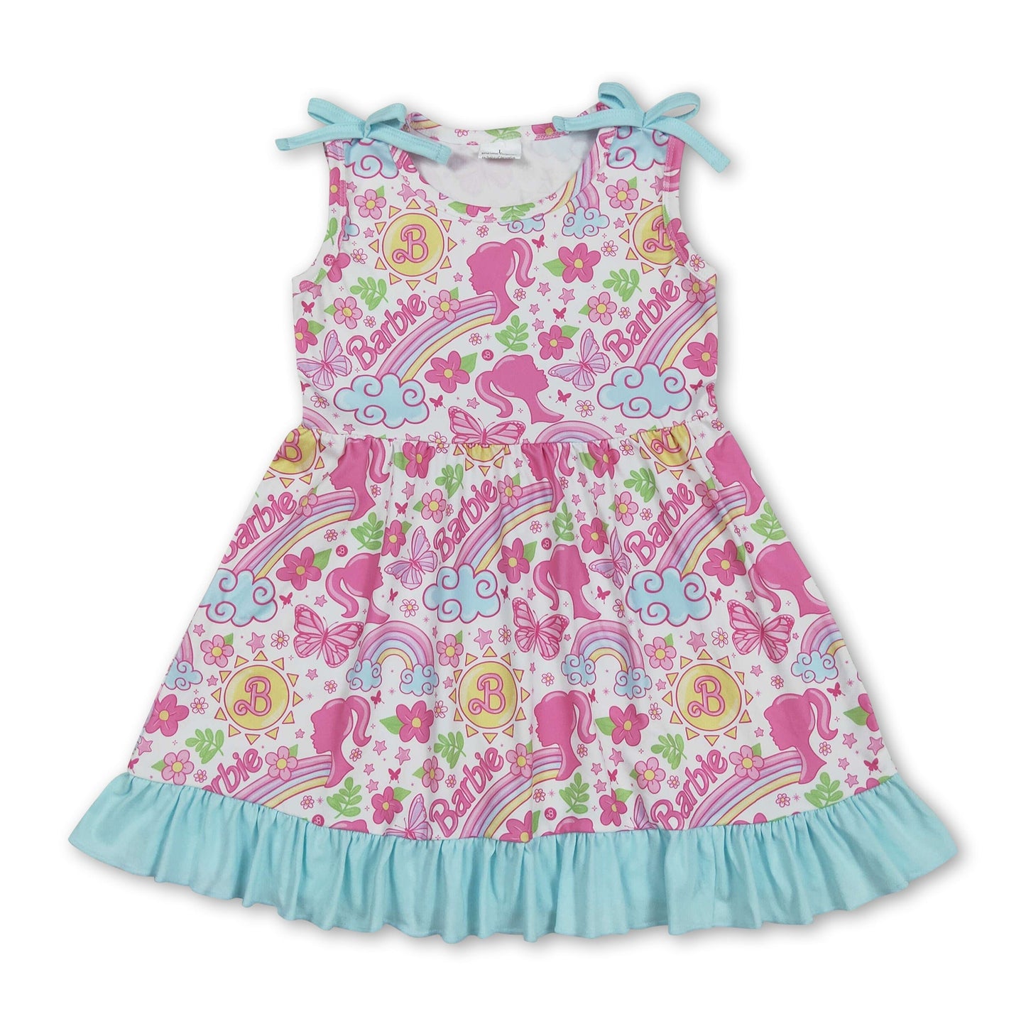 Ärmellose Regenbogen-Blumen-Schmetterling-Partykleider für Mädchen