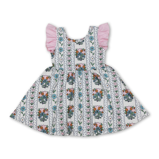 Flutter sleeves tulip floral baby girls summer dresses