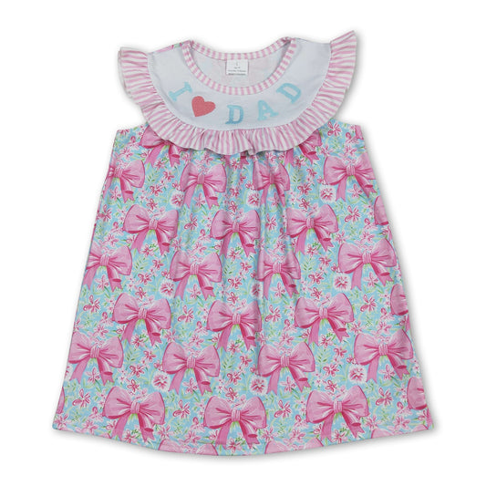 I love dad pink floral bow kids girls dresses