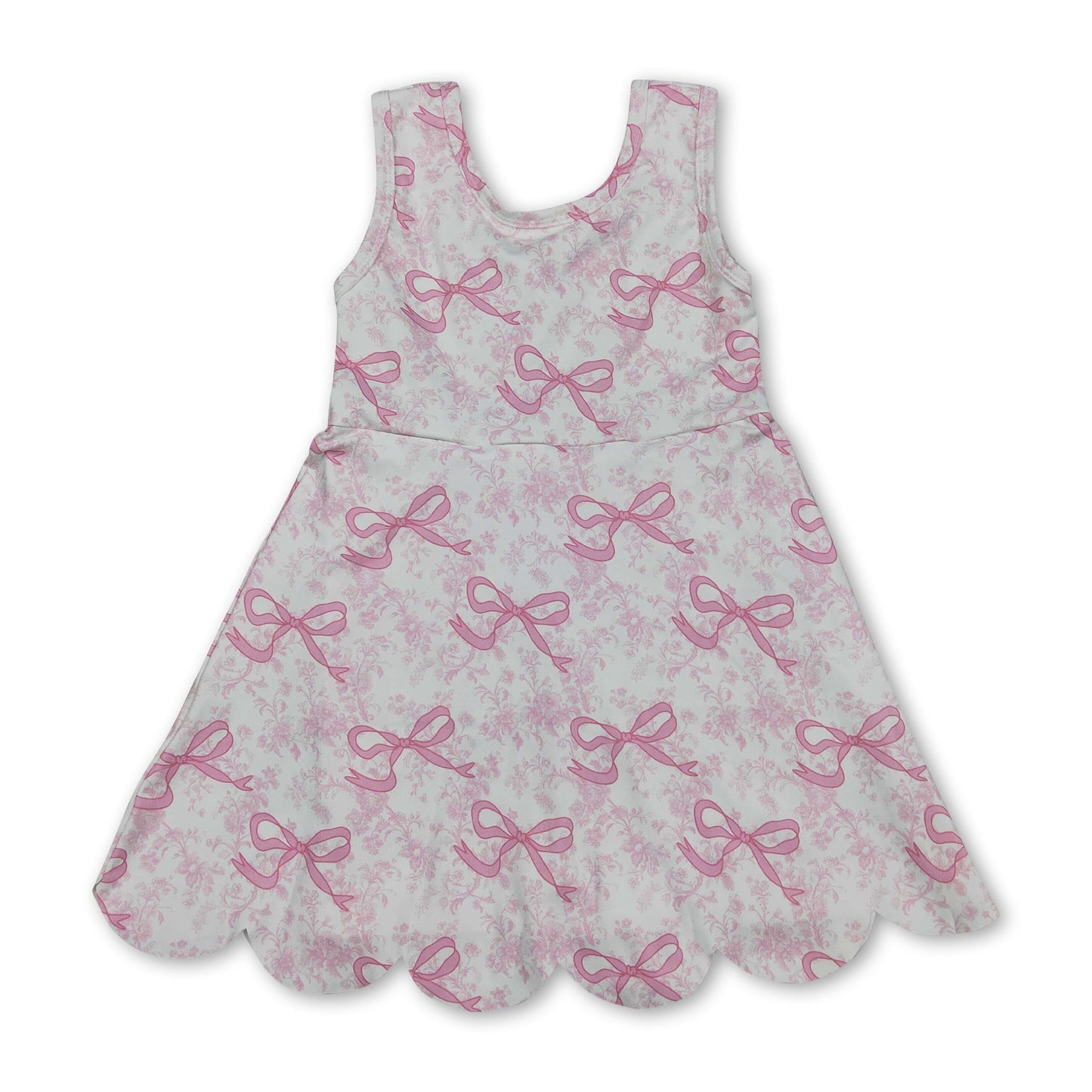 Ärmelloses geblümtes rosa Schleifenkleid für Mädchen, sportlich, Sommer