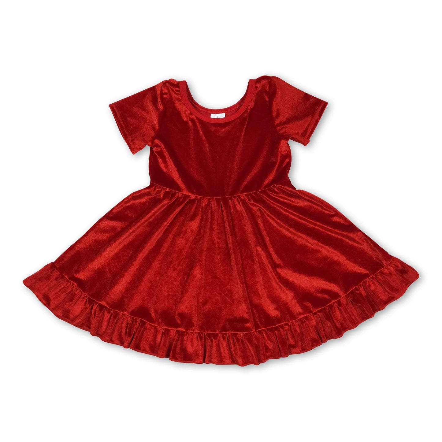 Kurzärmeliges rotes Samt-Rüschenkleid für Mädchen zu Weihnachten