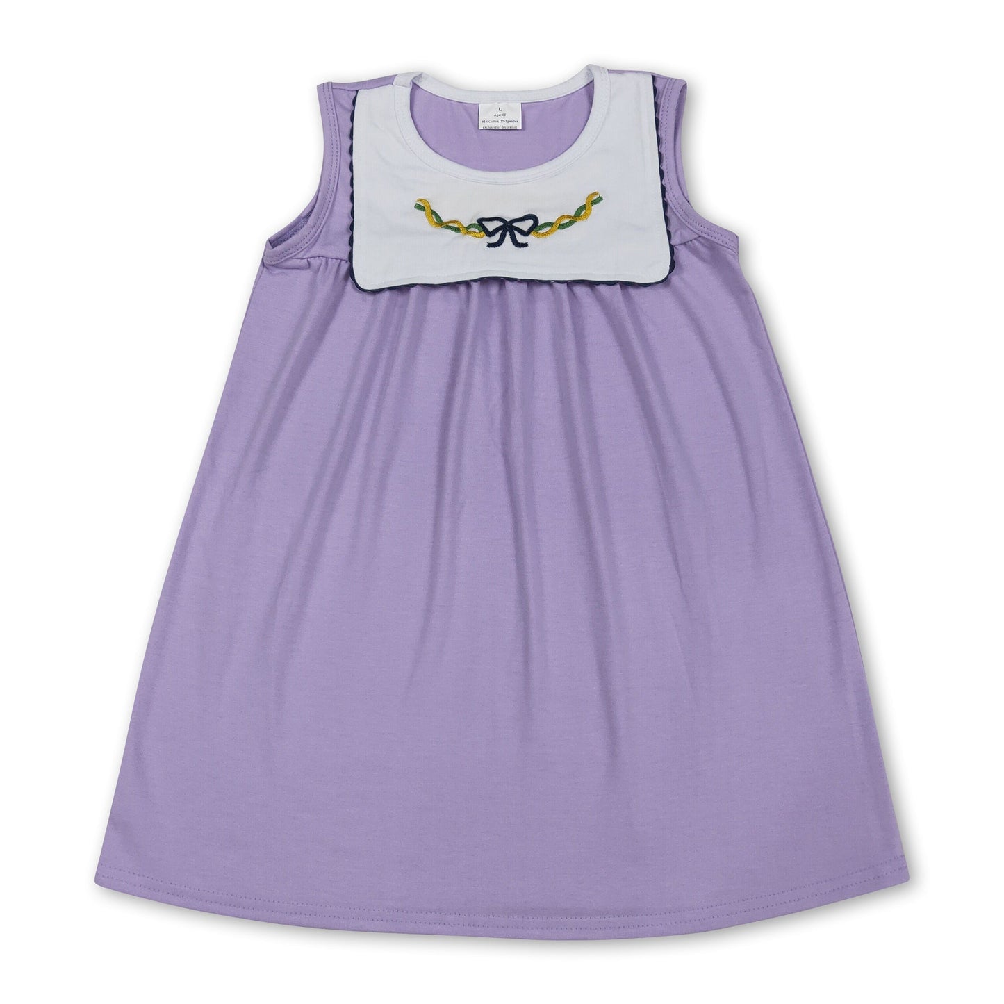 lila-grün gemusterte, ärmellose Mädchenkleid
