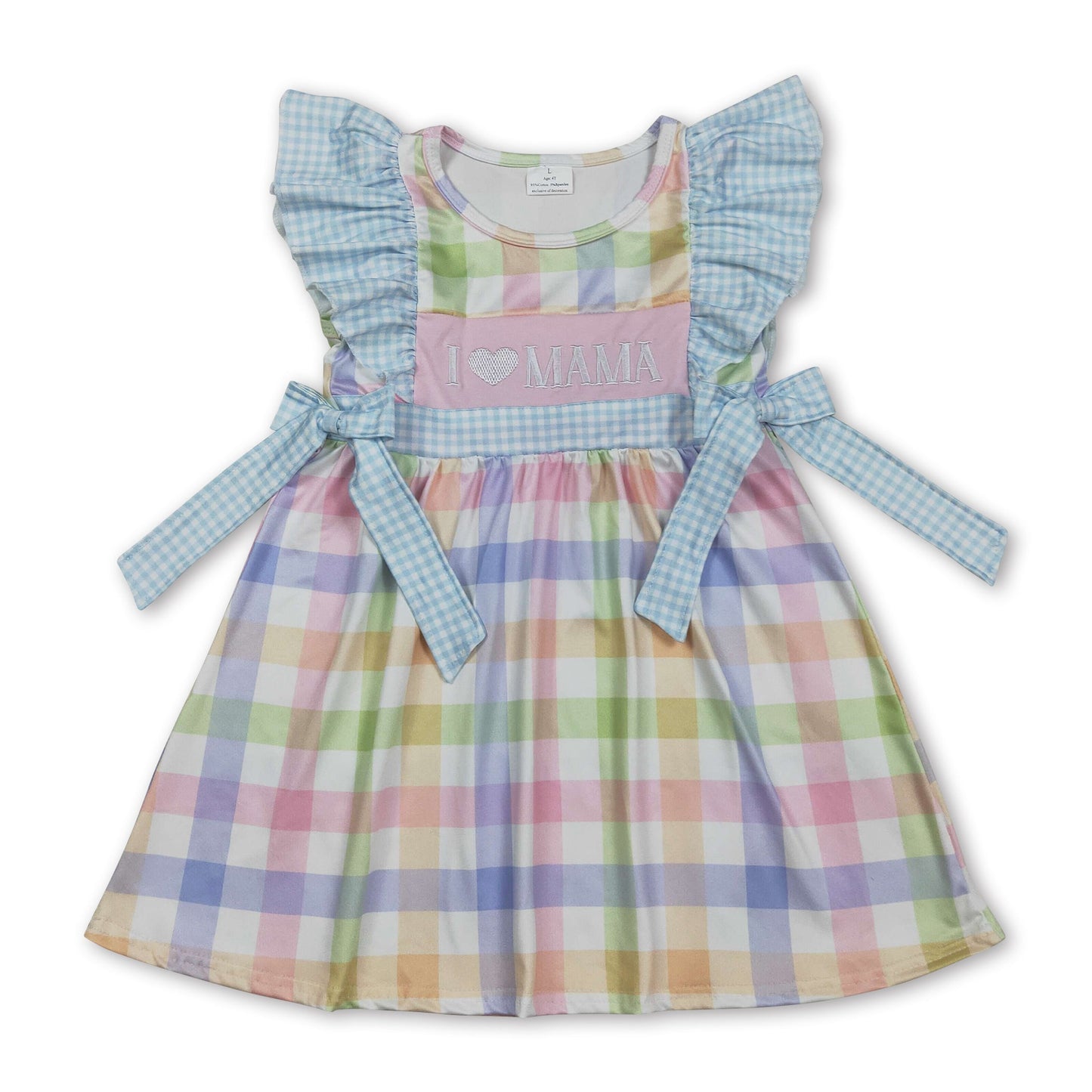 Ich liebe Mama-Bestickung bunte karierte Kinderkleider für Mädchen