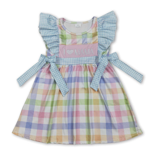 Ich liebe Mama-Bestickung bunte karierte Kinderkleider für Mädchen