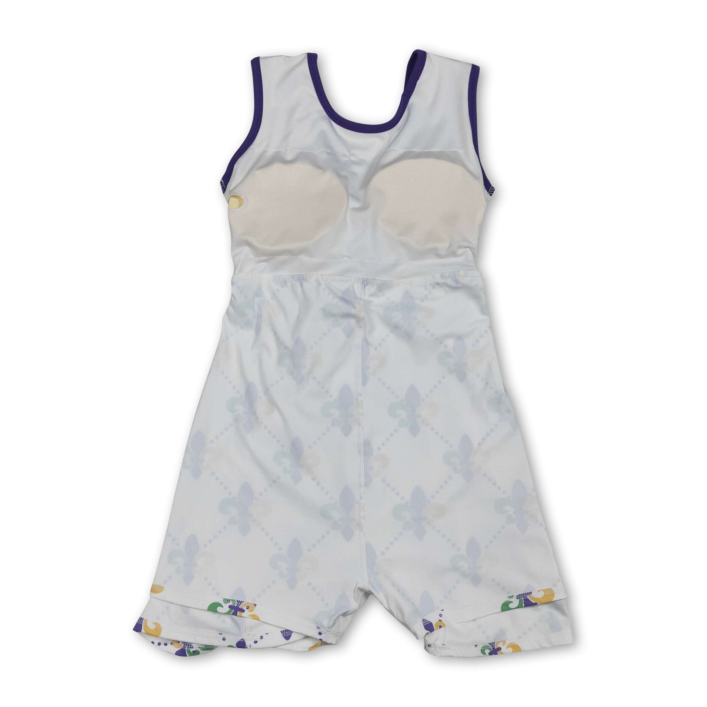 Purple green yellow sleeveless girls Mardi Gras athletic dress
