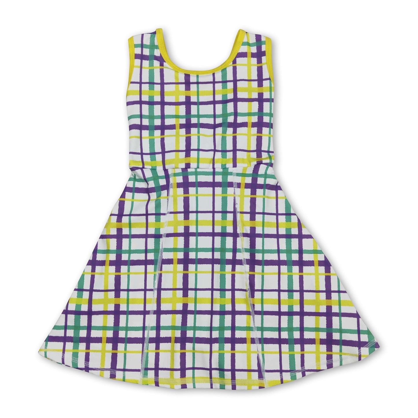 Gelb-grün-lila kariertes Sportkleid für Mädchen zum Mardi Gras